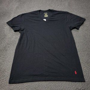 Polo Ralph Lauren Classic V Neck T Shirt Cotton Short Sleeve Black Mens L Large